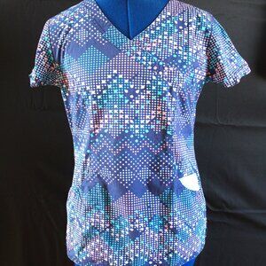 kollo Barco Medical Scrub Top # 8107 Size S Navy Pink Polka Dots